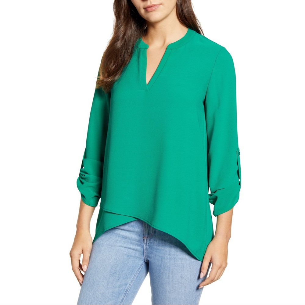 Gibson Erin Cross Front Tunic V-Neck 3/4 Sleeve